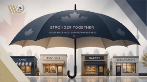 Canadian businesses under a protective umbrella representing holding company asset protection