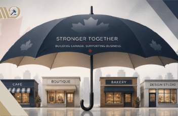 Canadian businesses under a protective umbrella representing holding company asset protection